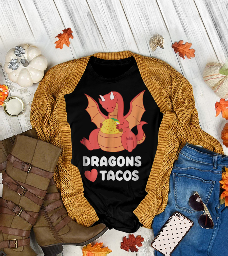 Dragons Love Tacos Heart Dragon Lovers Adult Kids T-Shirt