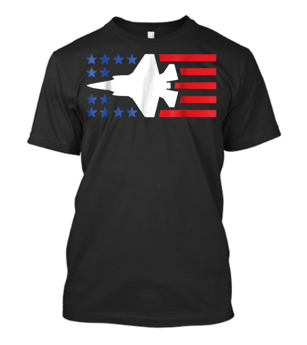 F35 Fighter Jet Silhouette With American Blue Stars And Red Stripes T-Shirt