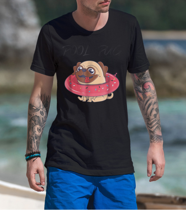 Pool Pug Summer Donut Float Funny Pug T-Shirt
