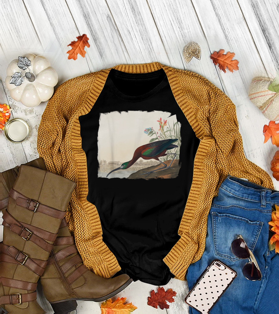 Glossy Ibis Bird Vintage Nature Scene T-Shirt