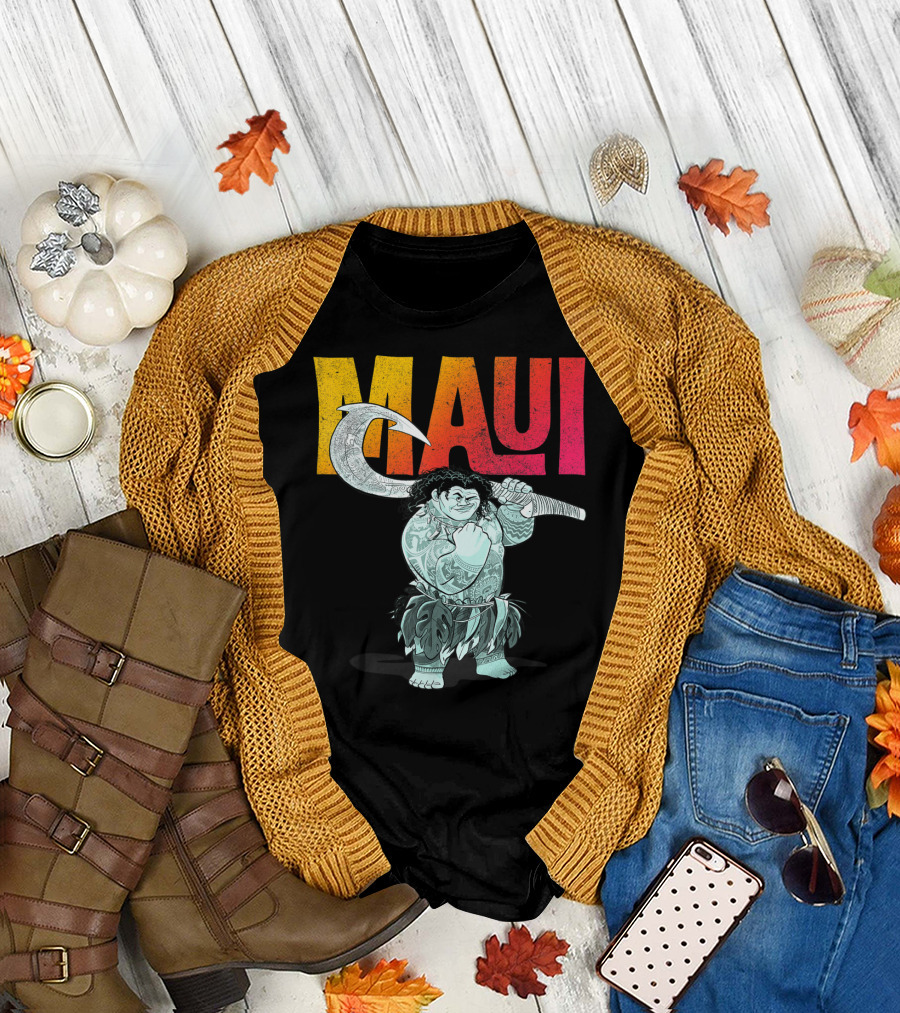 Maui Tough Pose Gradient Text Disney Moana T-Shirt