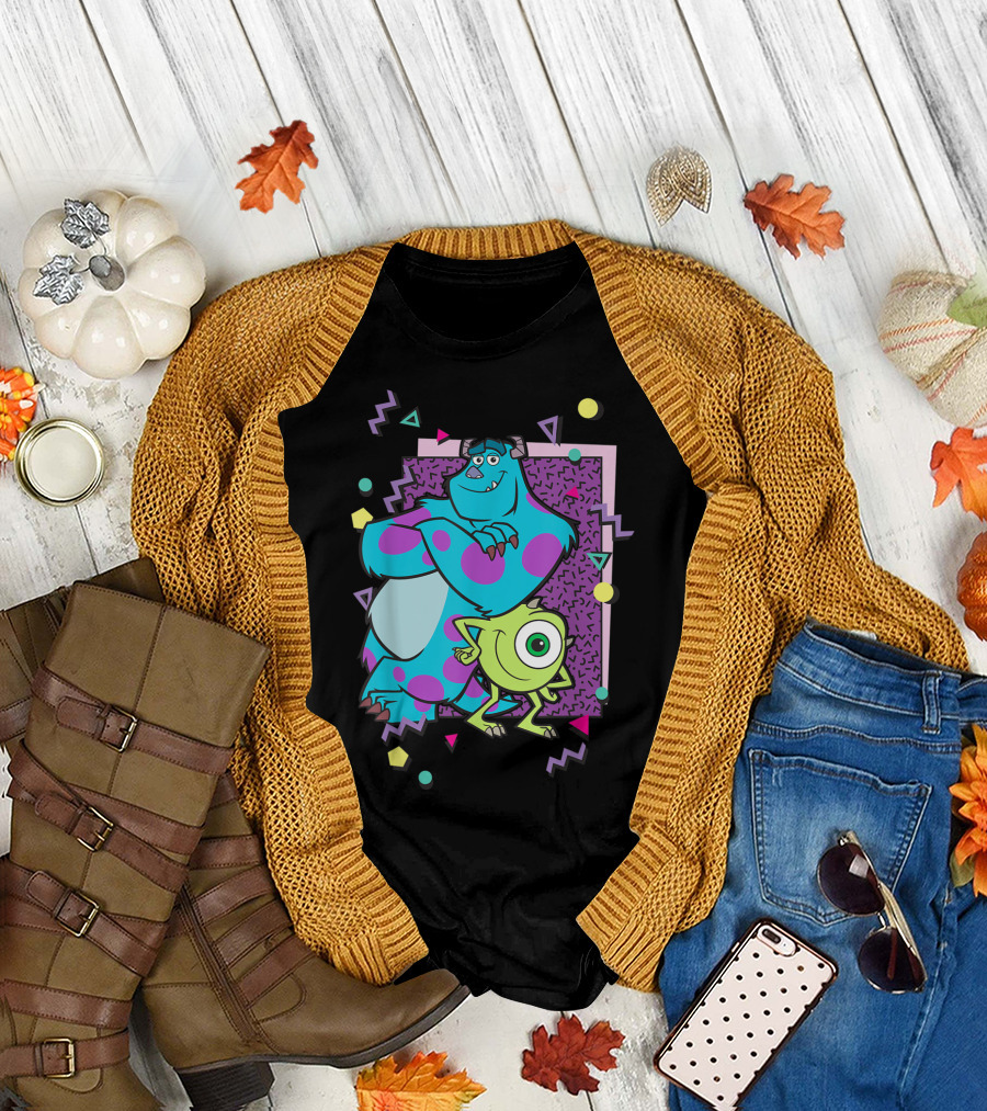 Monsters Inc Mike And Sully 90's Style Retro Geometric T-Shirt