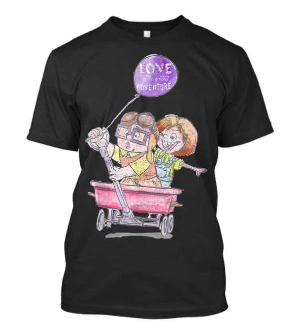 Disney Pixar Up Carl Ellie Love Greatest Adventure Wagon Ride Sketch T-Shirt