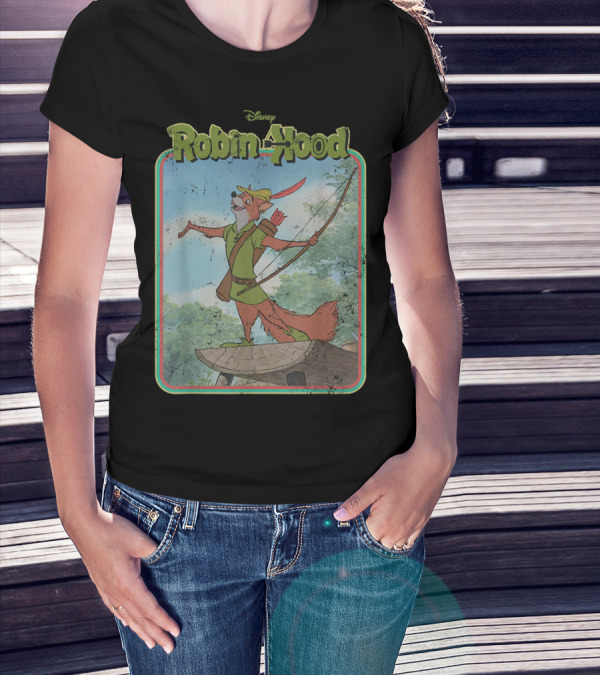 Disney Robin Hood Fox Character With Bow And Arrow Scene T-Shirt