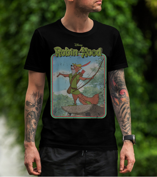 Disney Robin Hood Fox Character With Bow And Arrow Scene T-Shirt