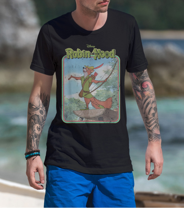 Disney Robin Hood Fox Character With Bow And Arrow Scene T-Shirt