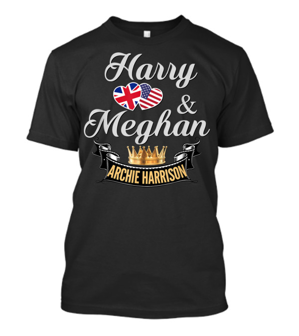 Harry And Meghan Archie Harrison Union Jack USA Crown T-Shirt