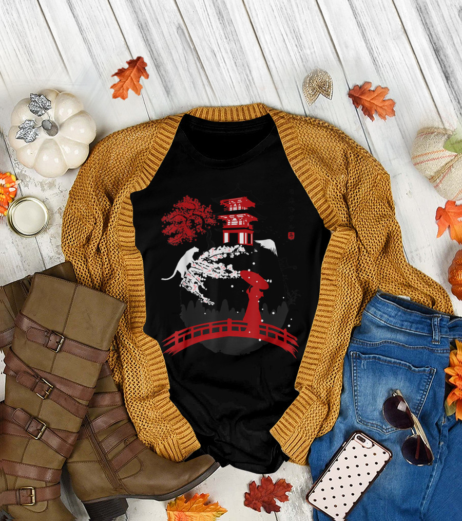 Japan Temple Geisha Cherry Blossom Bridge Pagoda T-Shirt