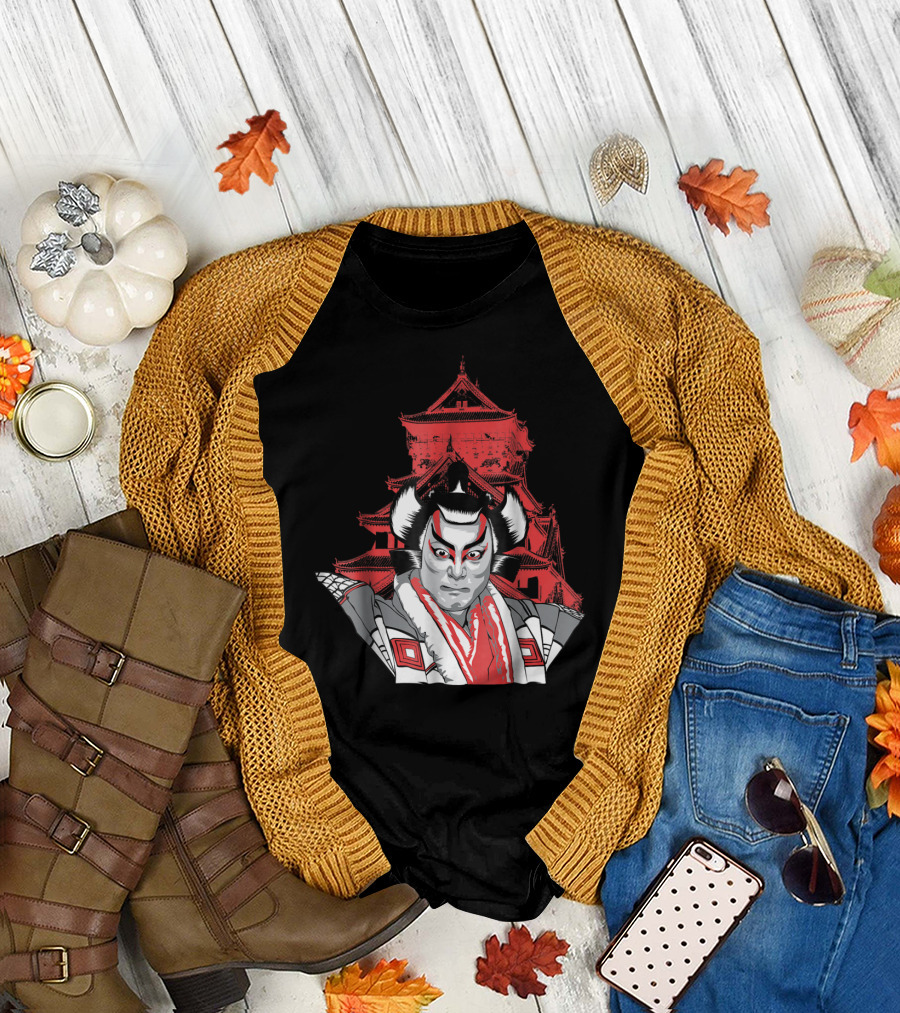 Japanese Kabuki Actor with Red Castle Backdrop in Tokyo Japan T-Shirt