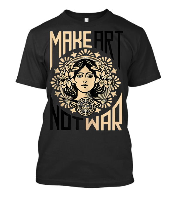 Make Art Not War Obey Giant Inspired Slogan Red Peace Symbol Floral T-Shirt