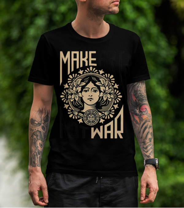 Make Art Not War Obey Giant Inspired Slogan Red Peace Symbol Floral T-Shirt