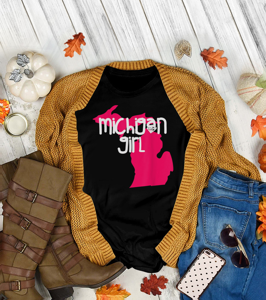 Michigan Girl Diamond Michigan State Map T-Shirt