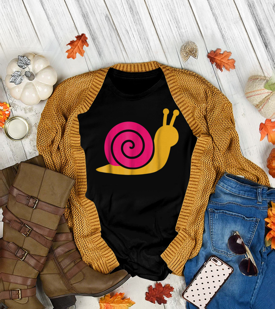 Pink Snail Yellow Shell Spiral Retro T-Shirt