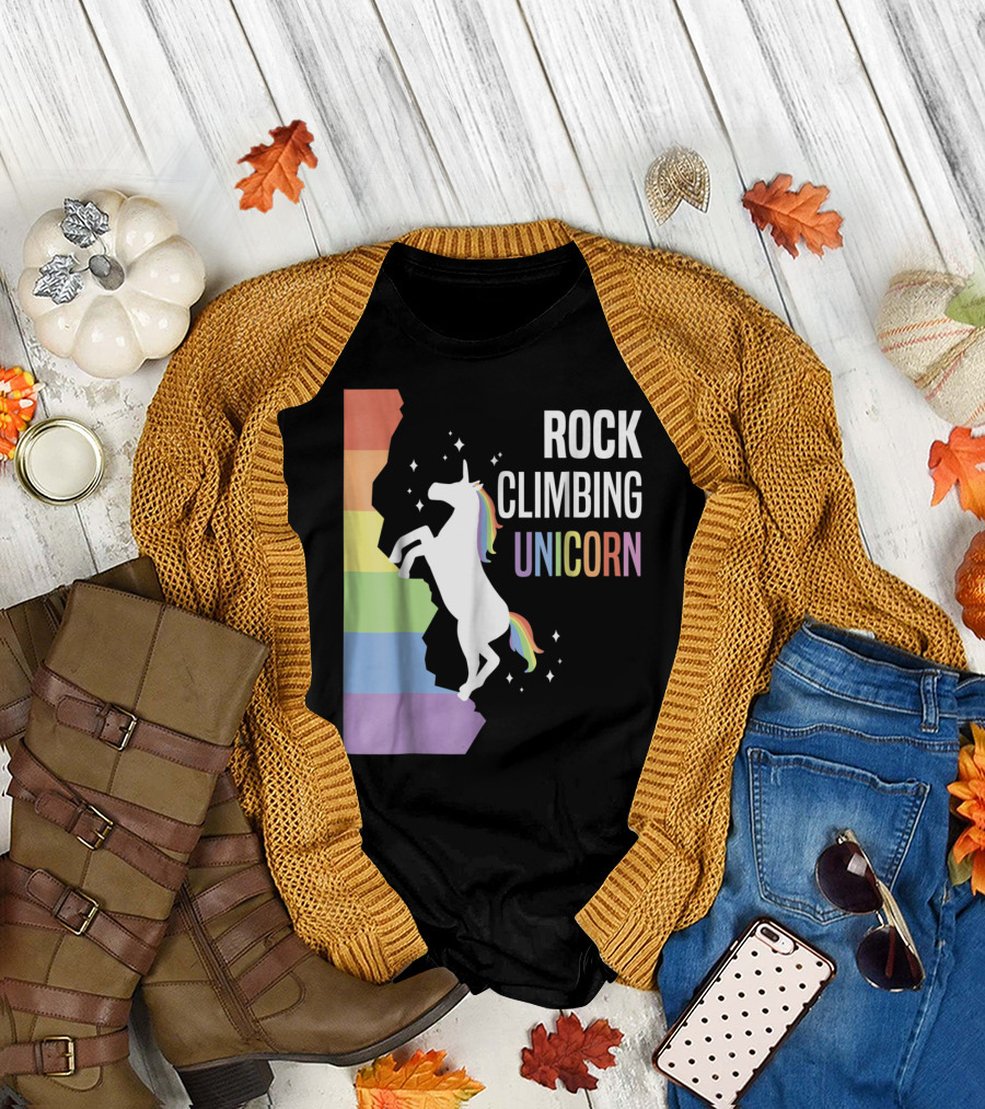 Rock Climbing Unicorn Funny Rainbow Climber Adventure T-Shirt