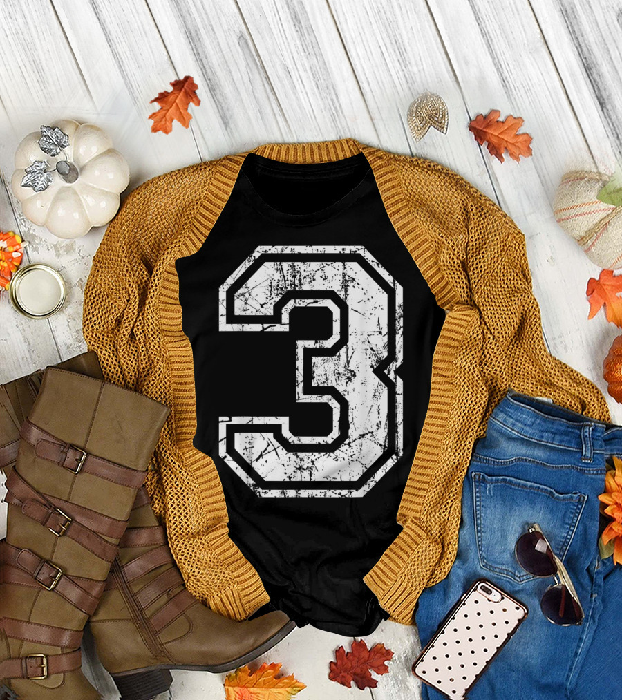 Grunge Number 3 Sports Jersey Fan Team Player T-Shirt