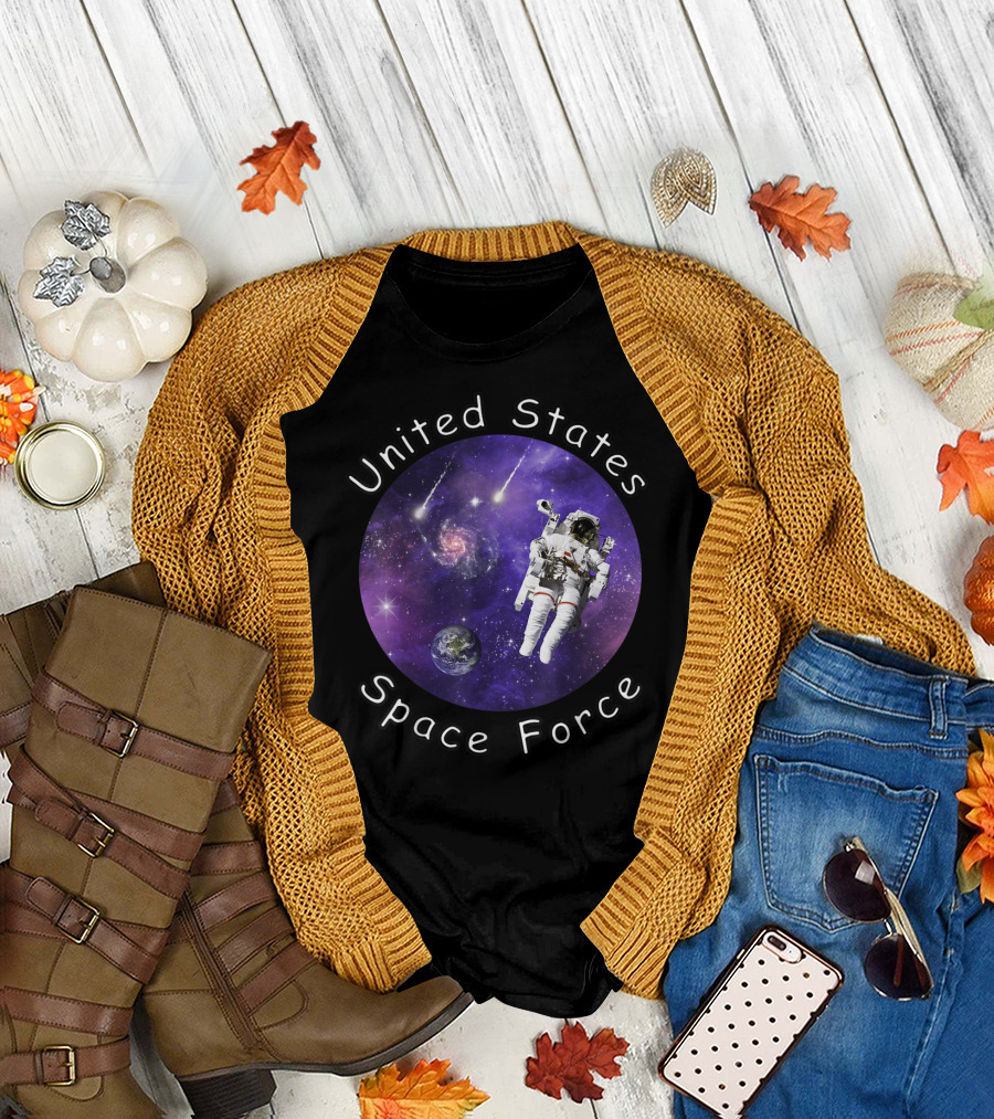United States Space Force Astronaut Floating in Cosmic Galaxy T-Shirt