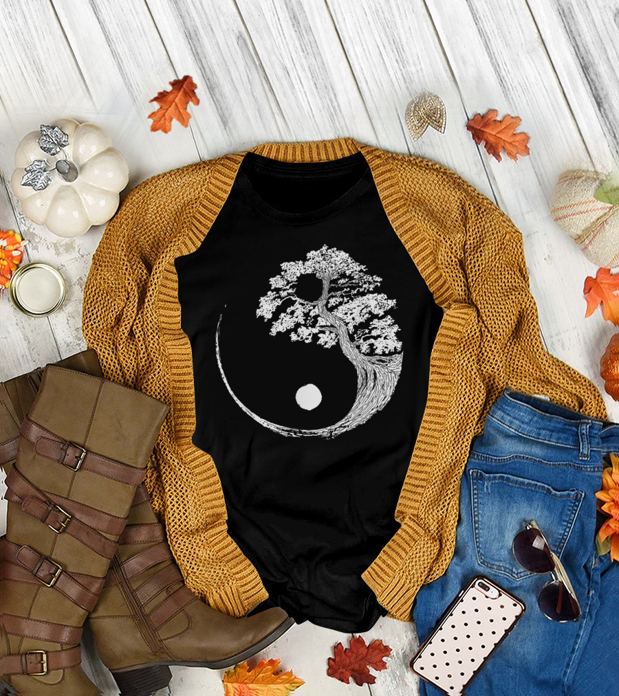 Yin Yang Bonsai Tree Japanese Zen Buddhist T-Shirt