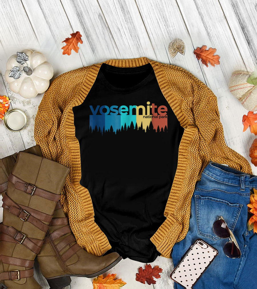 Yosemite National Park Vintage Forest Silhouette Multicolor T-Shirt