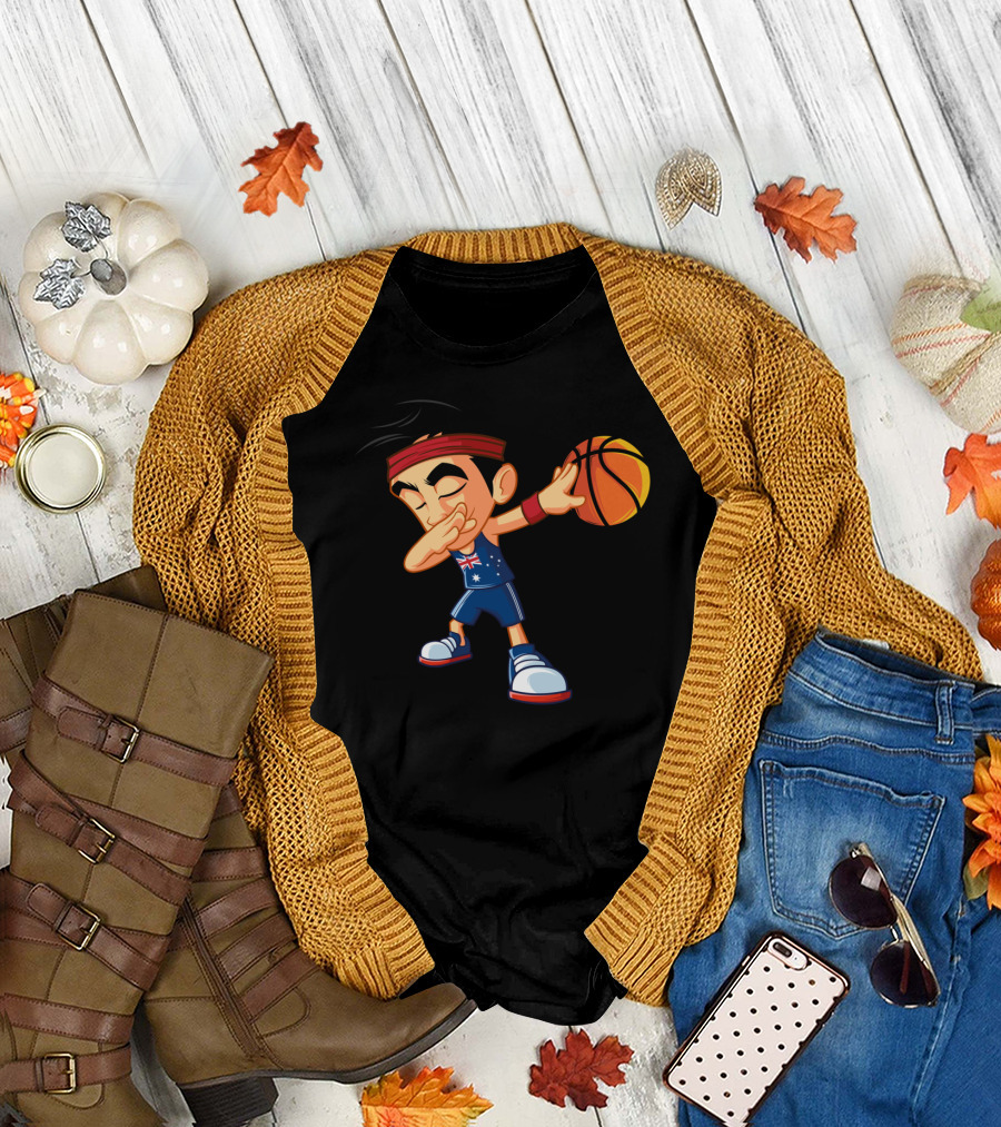Dabbing Basketball Boy with Australia Flag Jersey and Headband T-Shirt