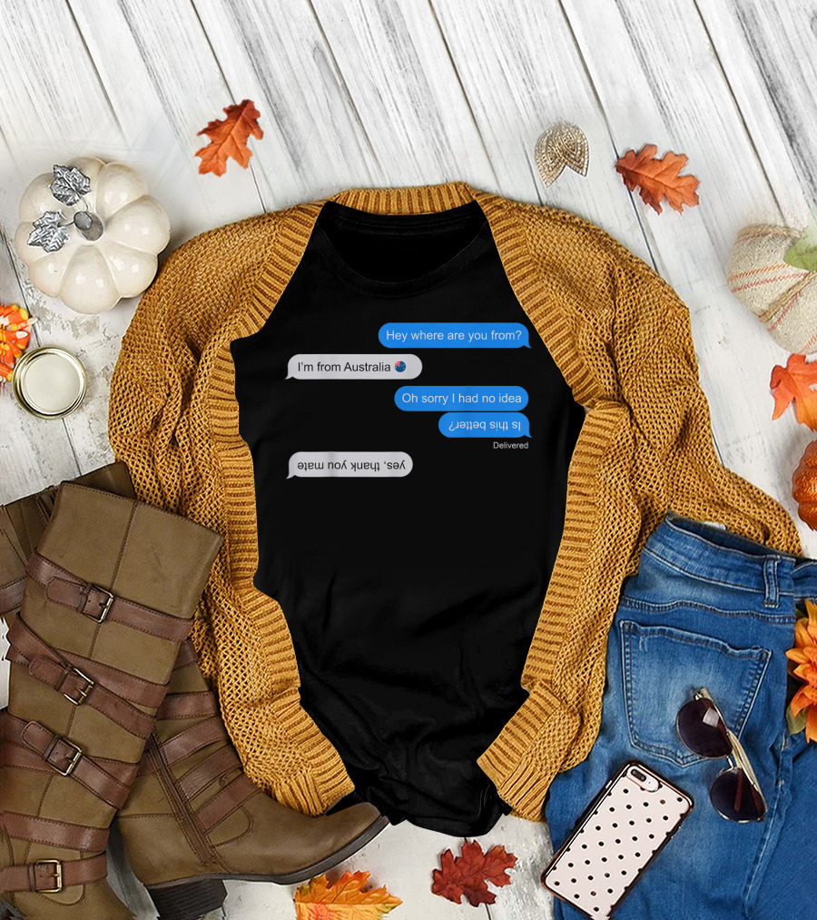 Australia Text Chat Upside Down Funny I'm From Australia Emoji T-Shirt