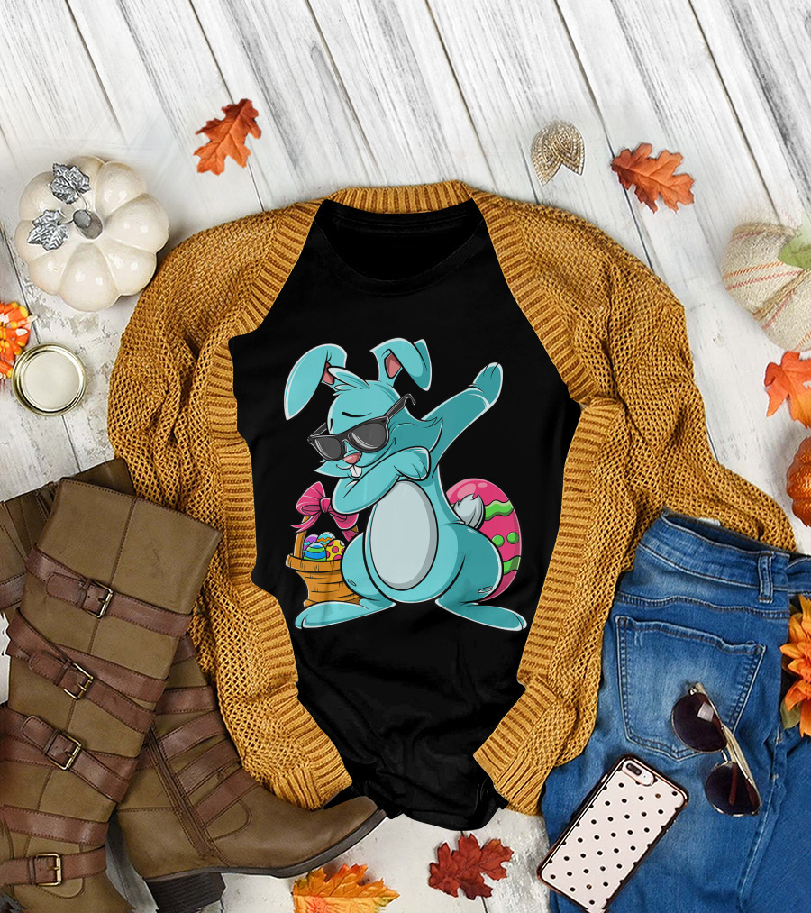 Dabbing Bunny Easter Basket Sunglasses Celebration Girls Adults T-Shirt