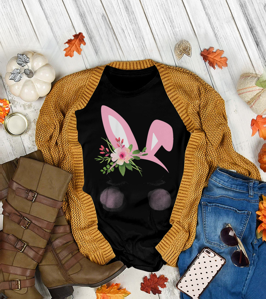 Easter Bunny Pink Flower Headband with Watercolor Floral Accents and Blush Cheeks T-Shirt