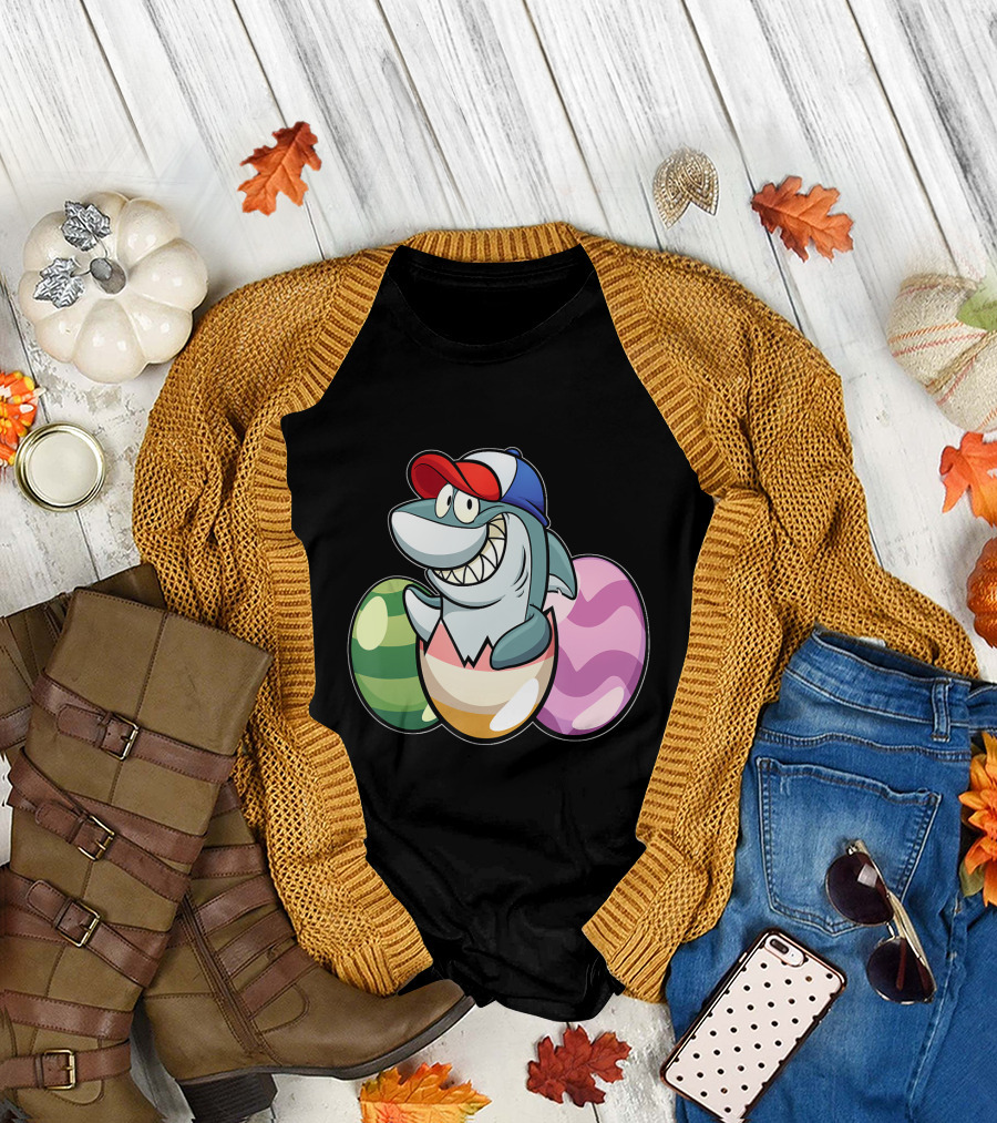 Easter Outfit Shark in Egg with Baseball Cap T-Shirt