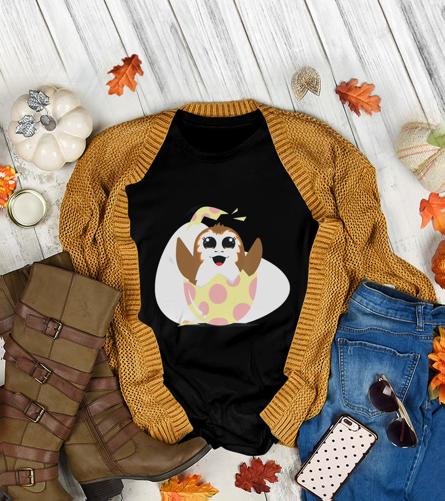 Star Wars Porg Cartoon Hatching From Easter Egg T-Shirt