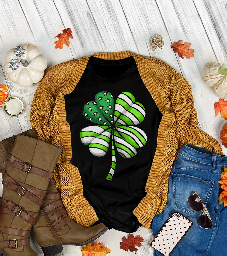 Clover Shamrock USA Flag Stars and Stripes St Patrick's Day T-Shirt