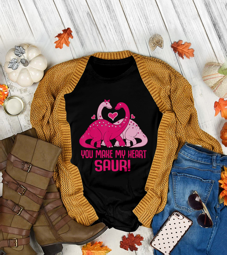 You Make My Heart Saur Cute Dinosaur Valentine's Day T-Shirt