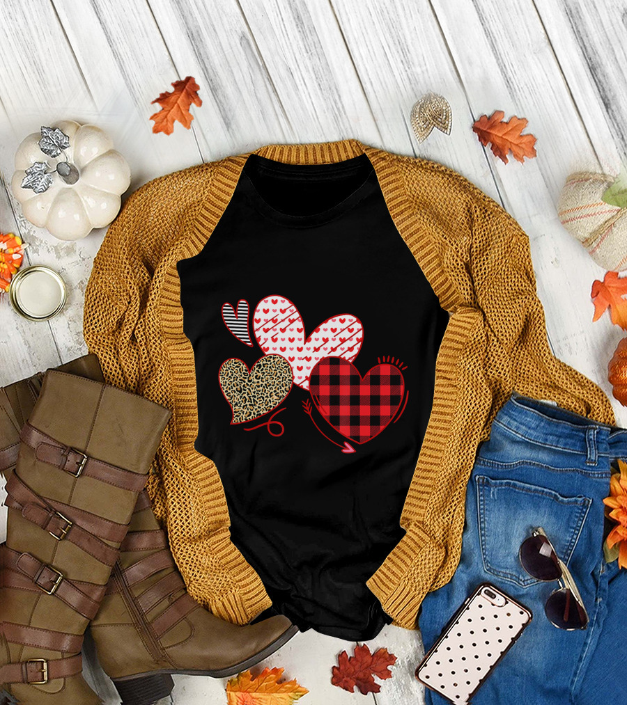 Hearts and Arrows Leopard Plaid Valentine's Day T-Shirt