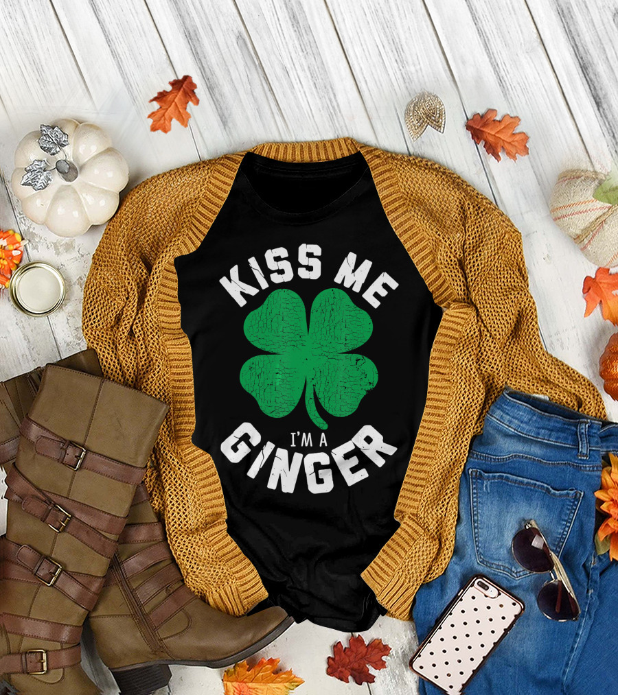 Kiss Me I'm A Ginger Four-Leaf Clover T-Shirt