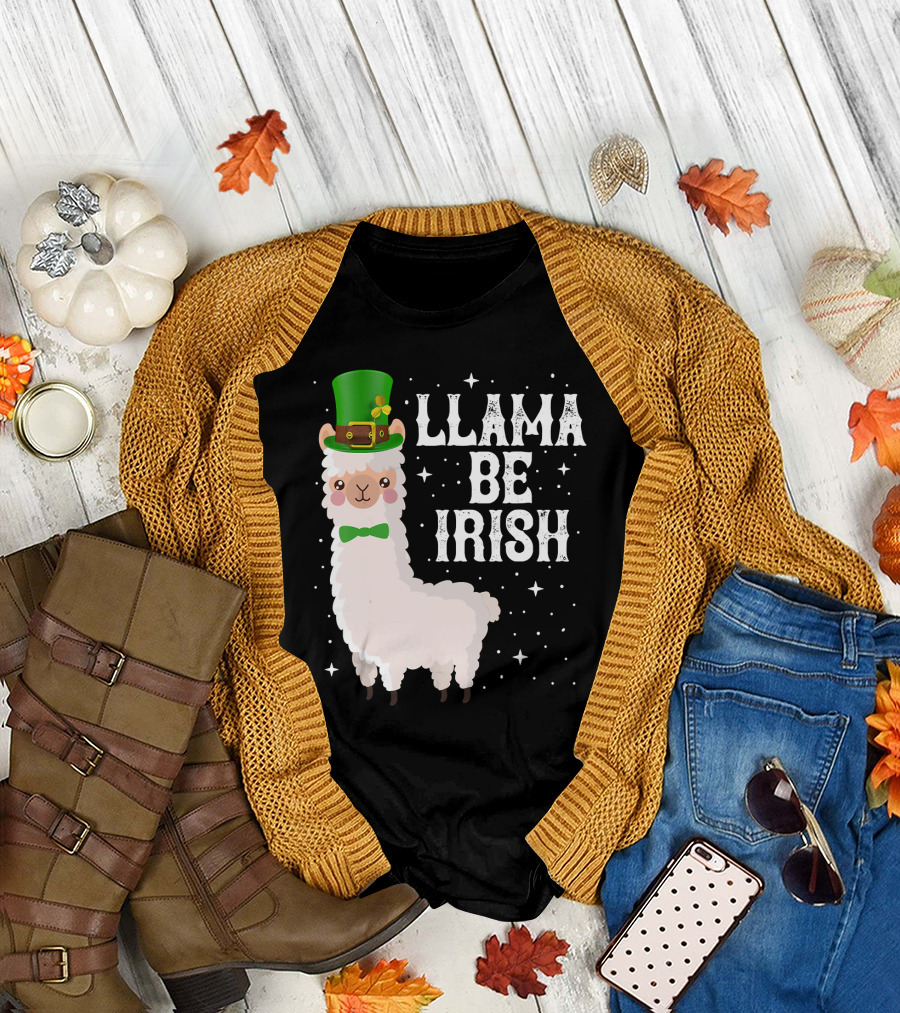 Llama Be Irish Leprechaun Hat and Bow Tie St. Patrick's Day T-Shirt
