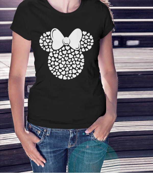 Disney Minnie Mouse Icon Filled With White Hearts And Bow T-Shirt