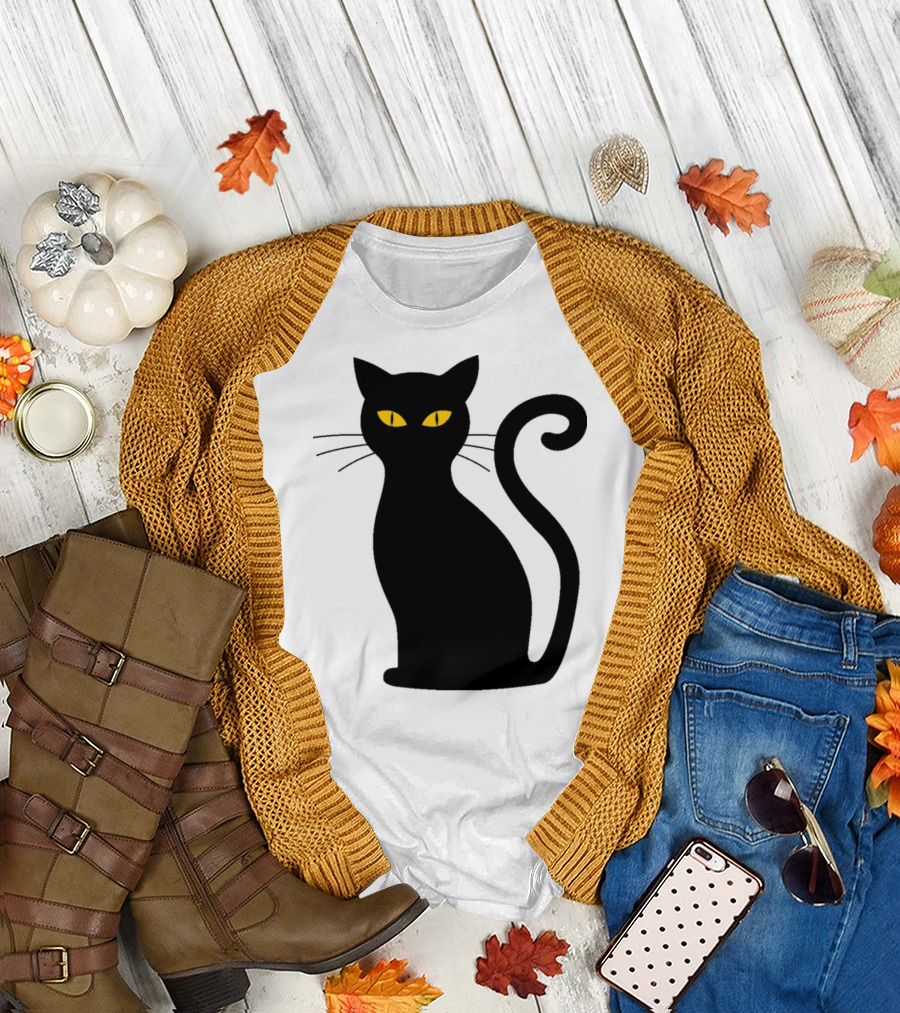 Black Cat Silhouette with Yellow Eyes T-Shirt
