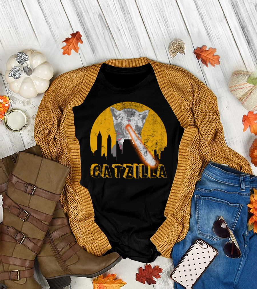 Catzilla Baby Cat Skyscraper Laser Eyes T-Shirt