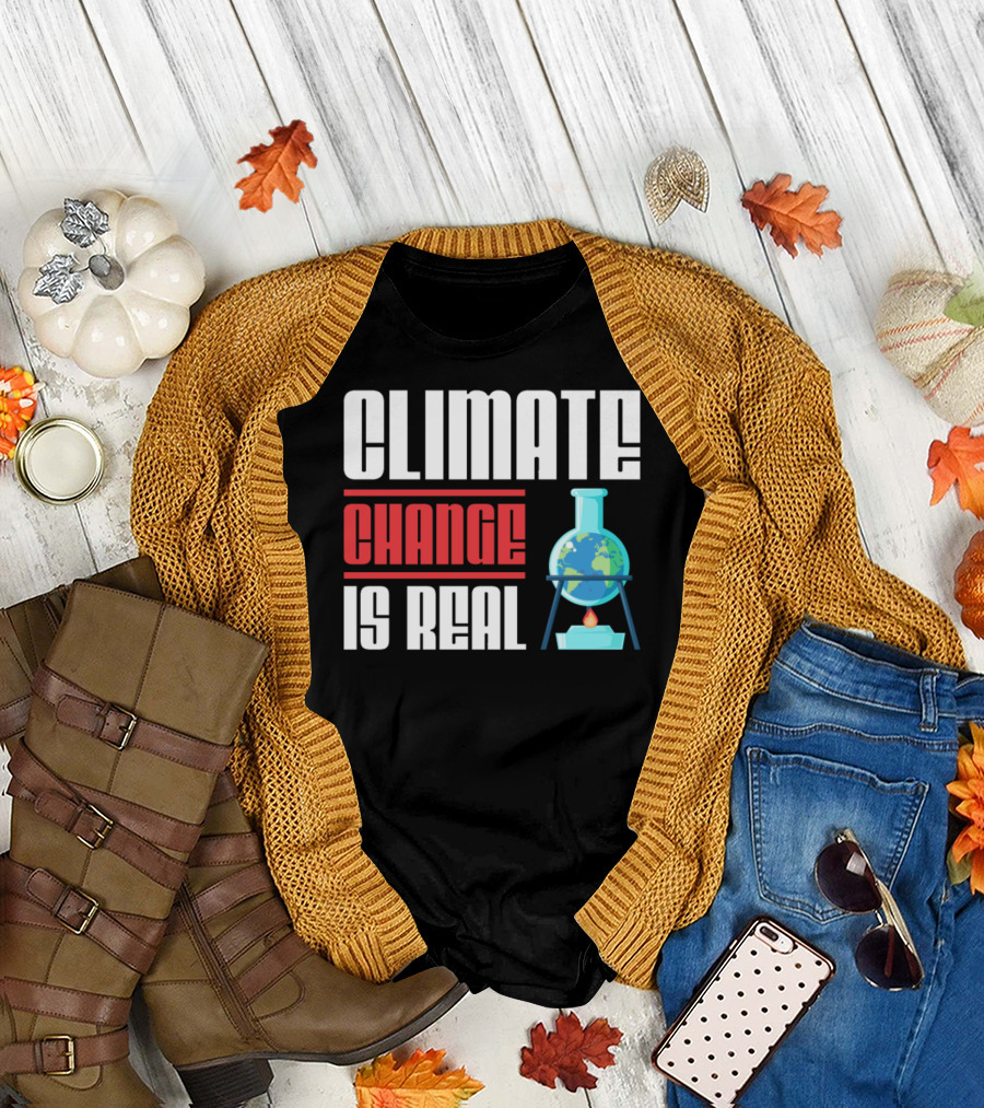 Climate Change Is Real Earth on Fire Flask T-Shirt