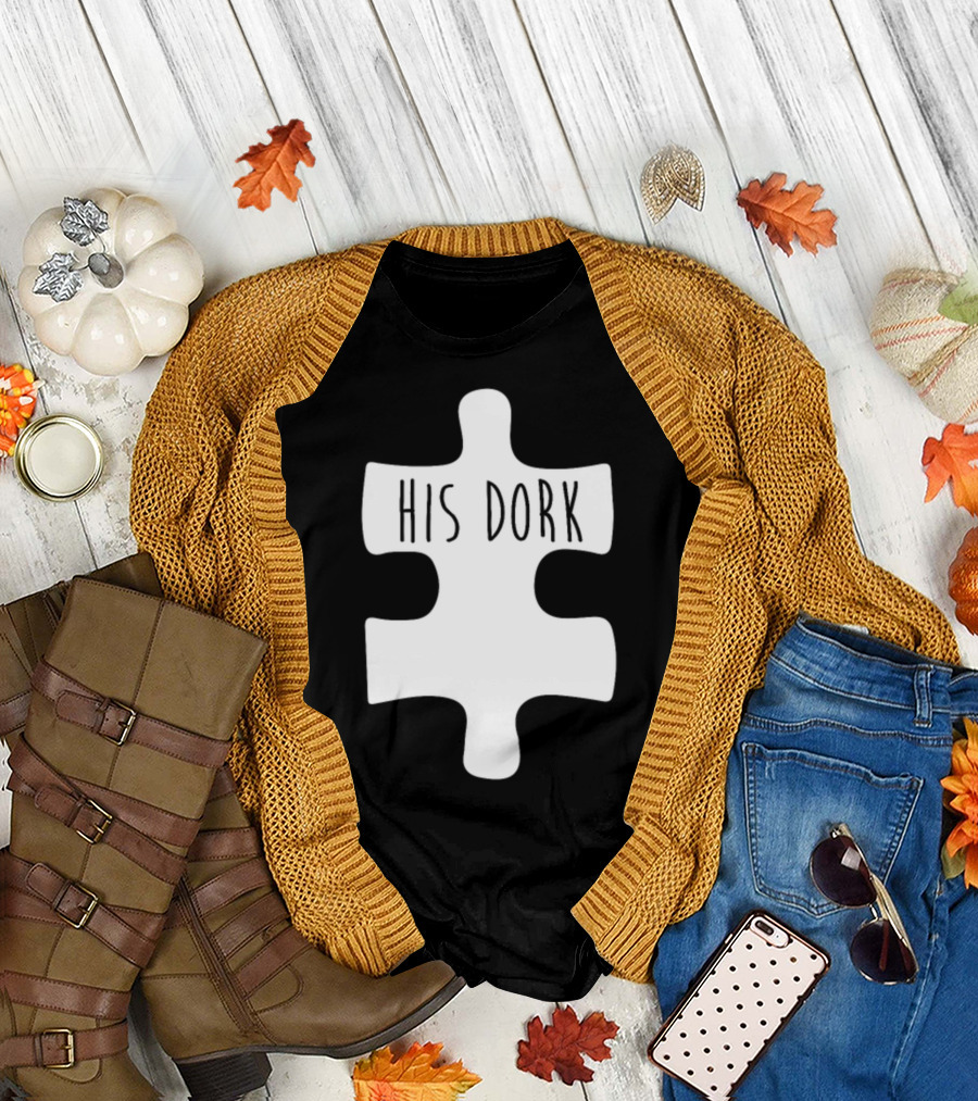 Couples Cute Matching Puzzle Piece His Dork Her Nerd Prints T-Shirt