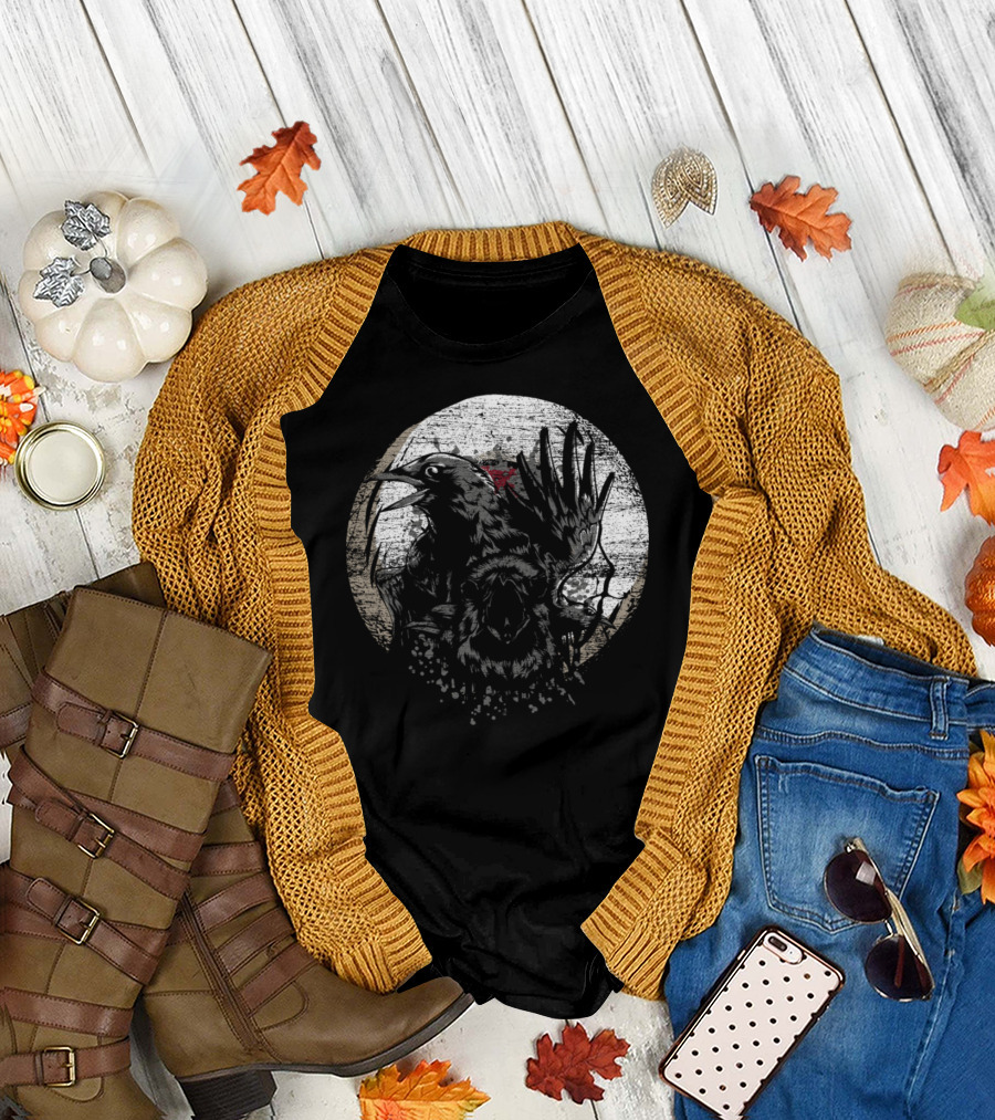 Crow Black Bird Moon Rustic T-Shirt