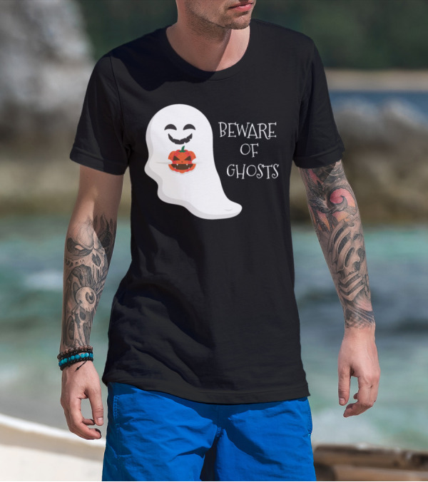 Beware Of Ghosts Cute Pumpkin Face Ghost T-Shirt