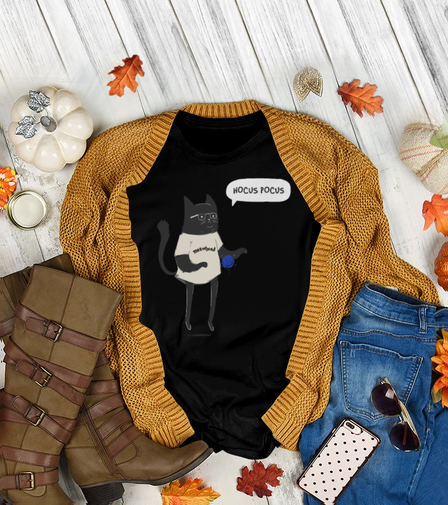 Hocus Pocus Cute Cat Halloween Meowhead Scary Cool T-Shirt
