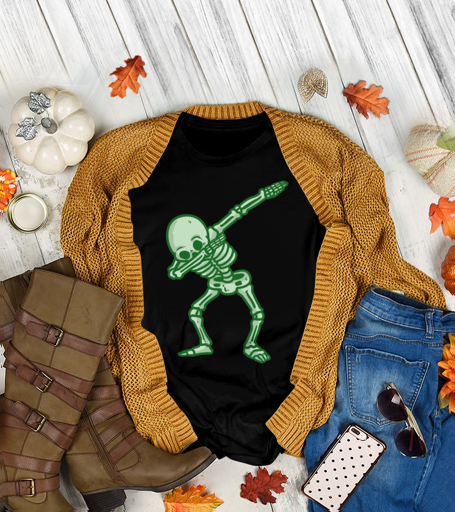 Dab Skeleton On Halloween Glow Dance T-Shirt