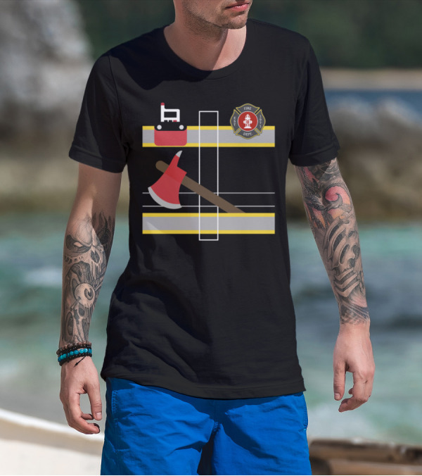 Firefighter Uniform Print Bunker Gear Fire Dept Axe And Helmet T-Shirt