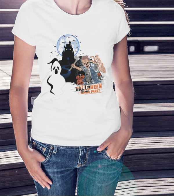 Halloween Zombie Bait Party Funny Ghost And Haunted House Pumpkin Scene T-Shirt