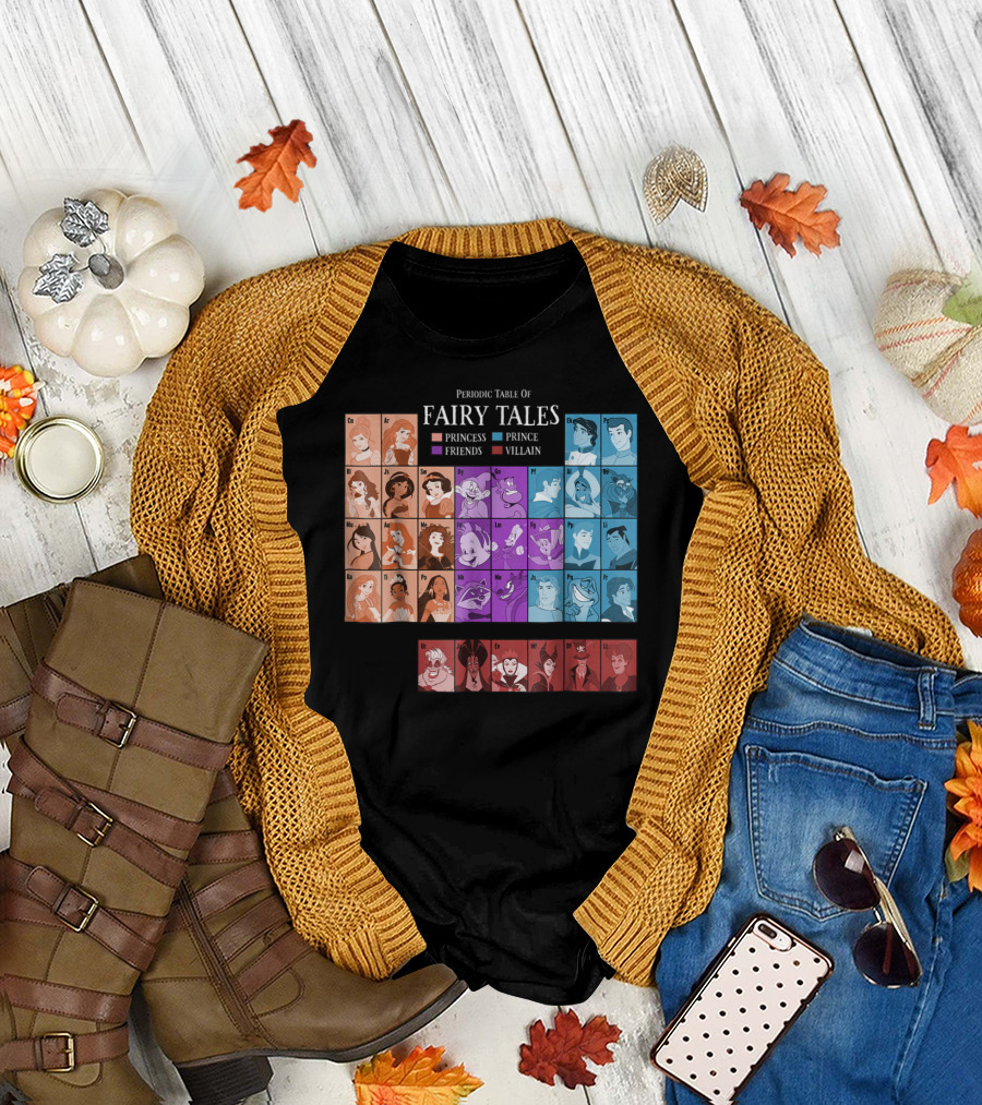 Periodic Table of Disney Princess Fairy Tales Princess Prince Friends Villain T-Shirt