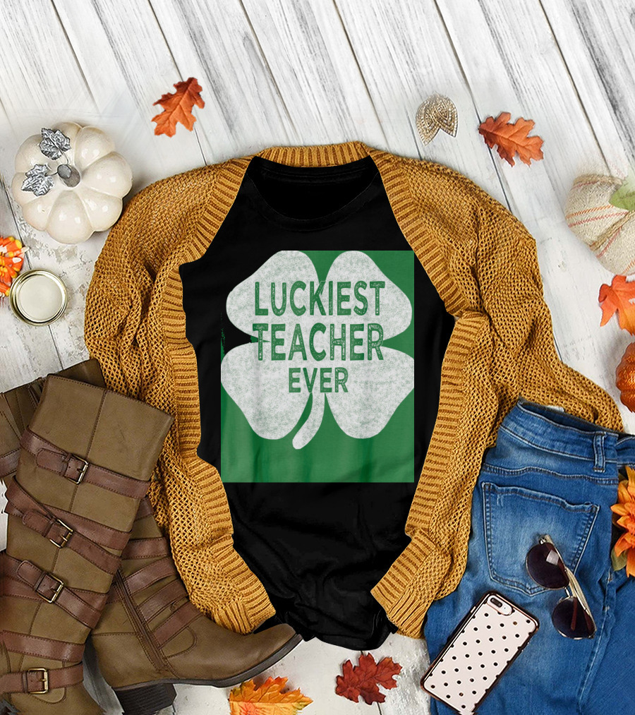 Luckiest Teacher Ever Vintage Four Leaf Clover T-Shirt