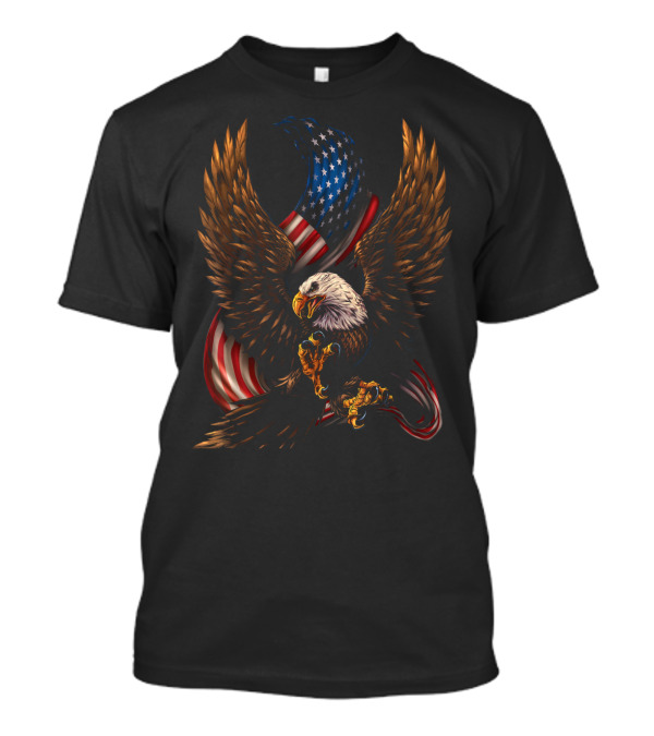Patriotic American Bald Eagle With United States Flag Wings T-Shirt