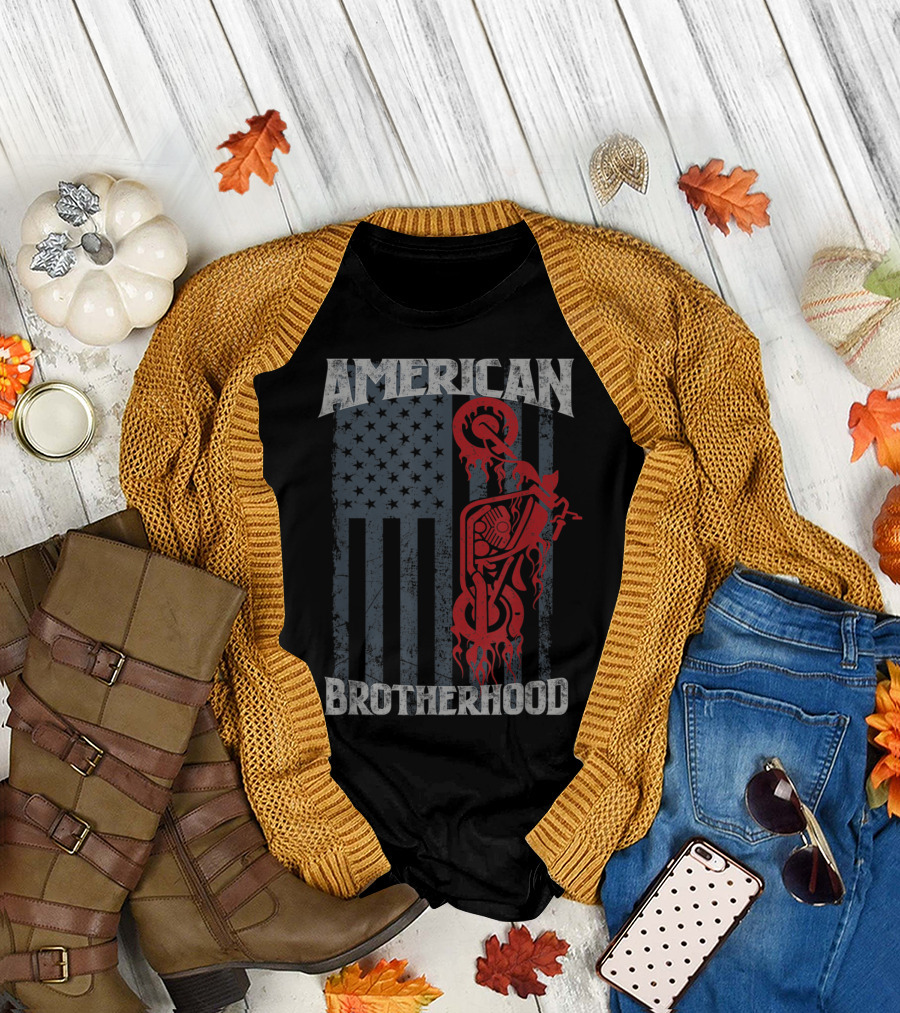 American Brotherhood Flag Patriotic Biker Motorcycle T-Shirt