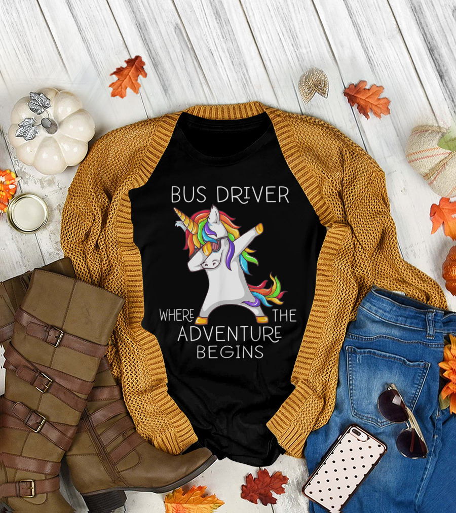 Bus Driver Where the Adventure Begins Unicorn Dabbing T-Shirt