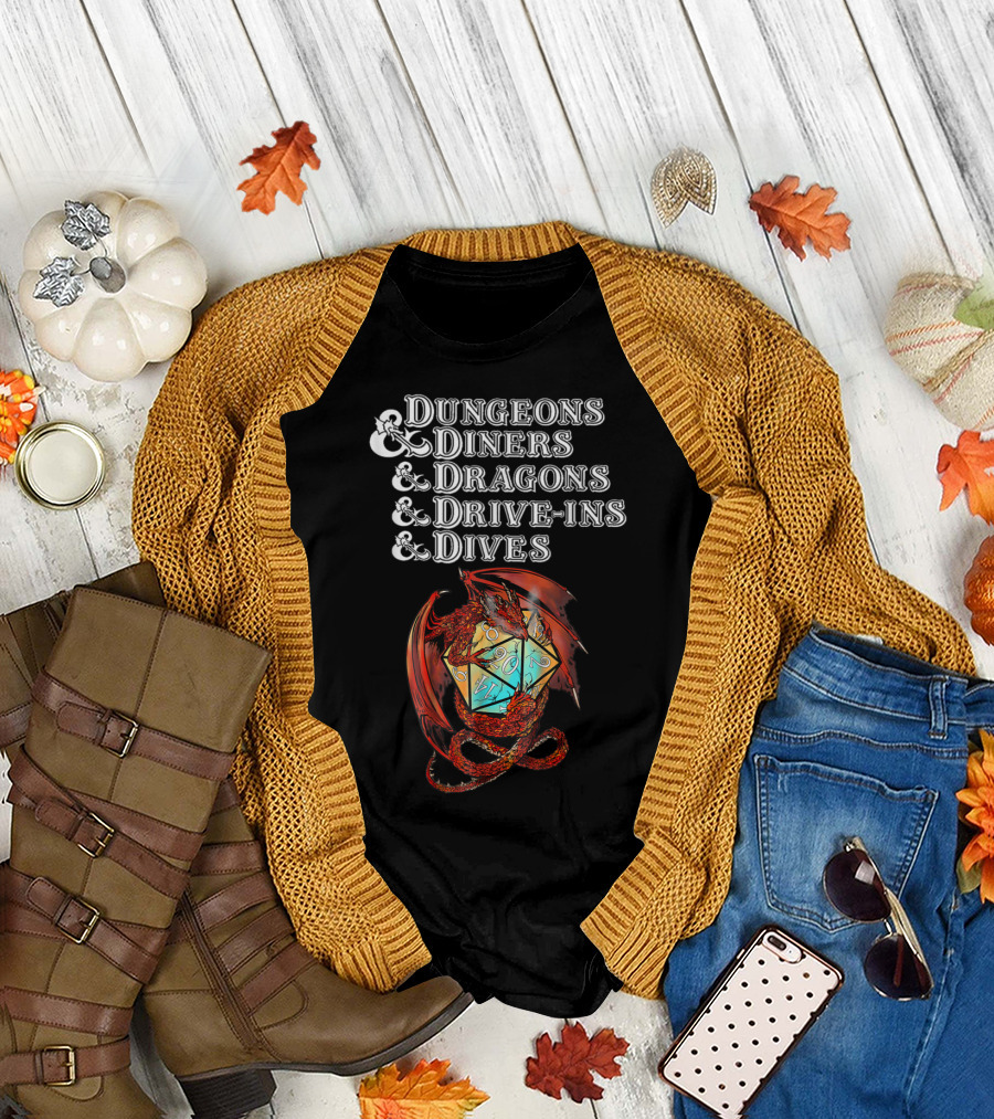 Dungeons Diners Dragons Drive-Ins Dives Dice Dragon T-Shirt